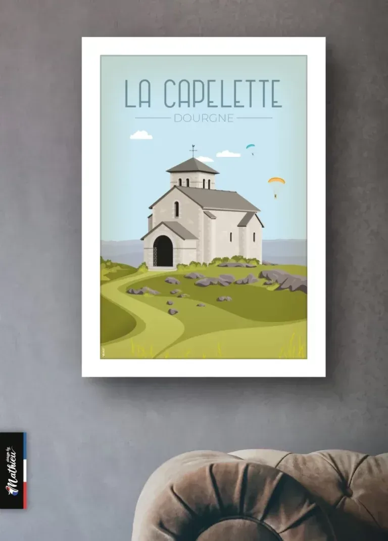 Poster La Capelette Dourgne sur un mur en béton brut pour un look loft.