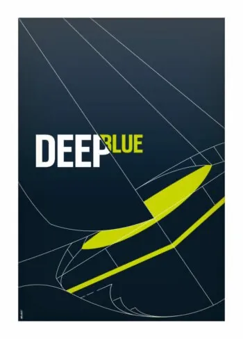 Tirage d'art voilier DeepBlue sans cadre, focus sur le design graphique bleu marine et vert anis fluo.