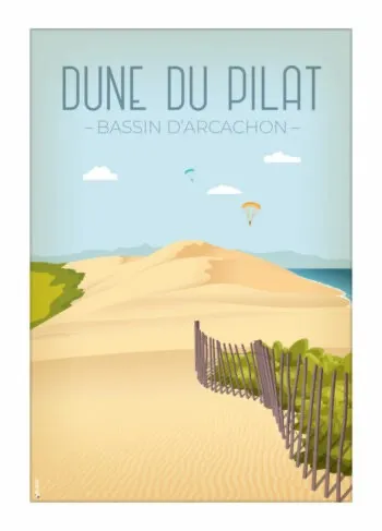 Illustration de la Dune du Pilat, plus haute dune d'Europe, avec la forêt et l'océan en arrière-plan