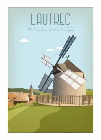 Village de Lautrec et ses champs d'ail rose, illustration de la campagne tarnaise