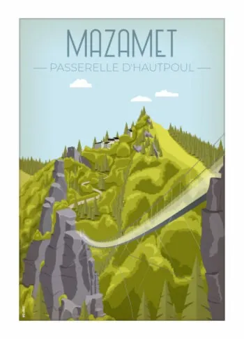La passerelle suspendue d'Hautpoul surplombant Mazamet, illustration patrimoine du Tarn.