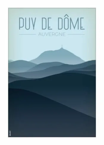 Poster du Puy de Dôme – nuances de bleu, illustration décorative prête à encadrer