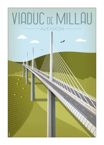Affiche Viaduc de Millau encadrée dans un salon moderne.